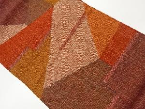 手織り紬幾何学模様織出し名古屋帯